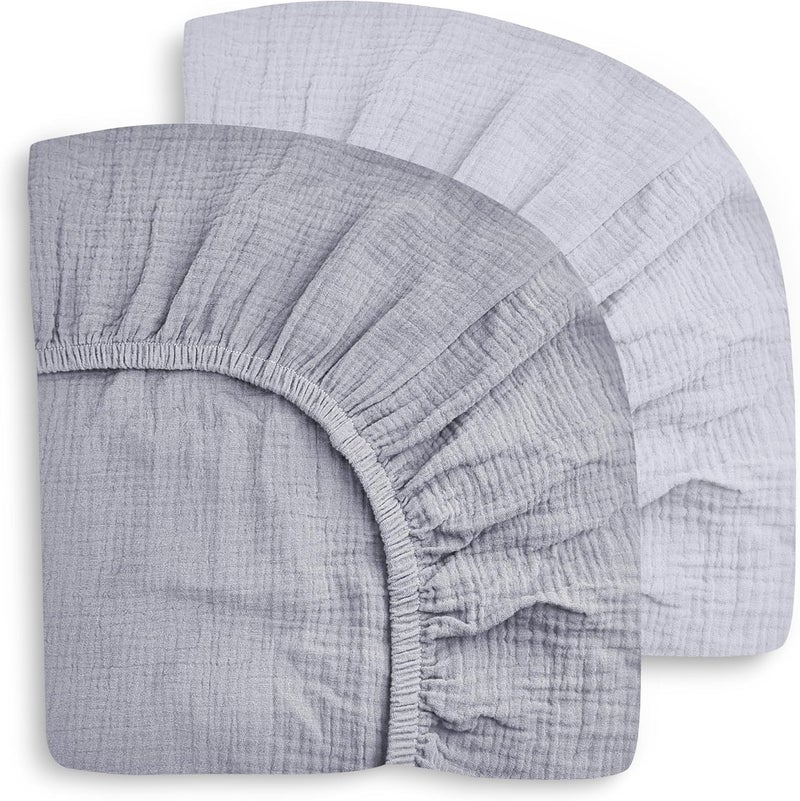 SWEET DOLPHIN 2-Pack Muslin Crib Sheets for Boys & Girls, Ultra Soft Breathable 40S Long-Staple Cotton Fitted Baby Sheets for Standard Crib Mattress 52"x28", Slate and Grey- Nursery Essentials - Image 1